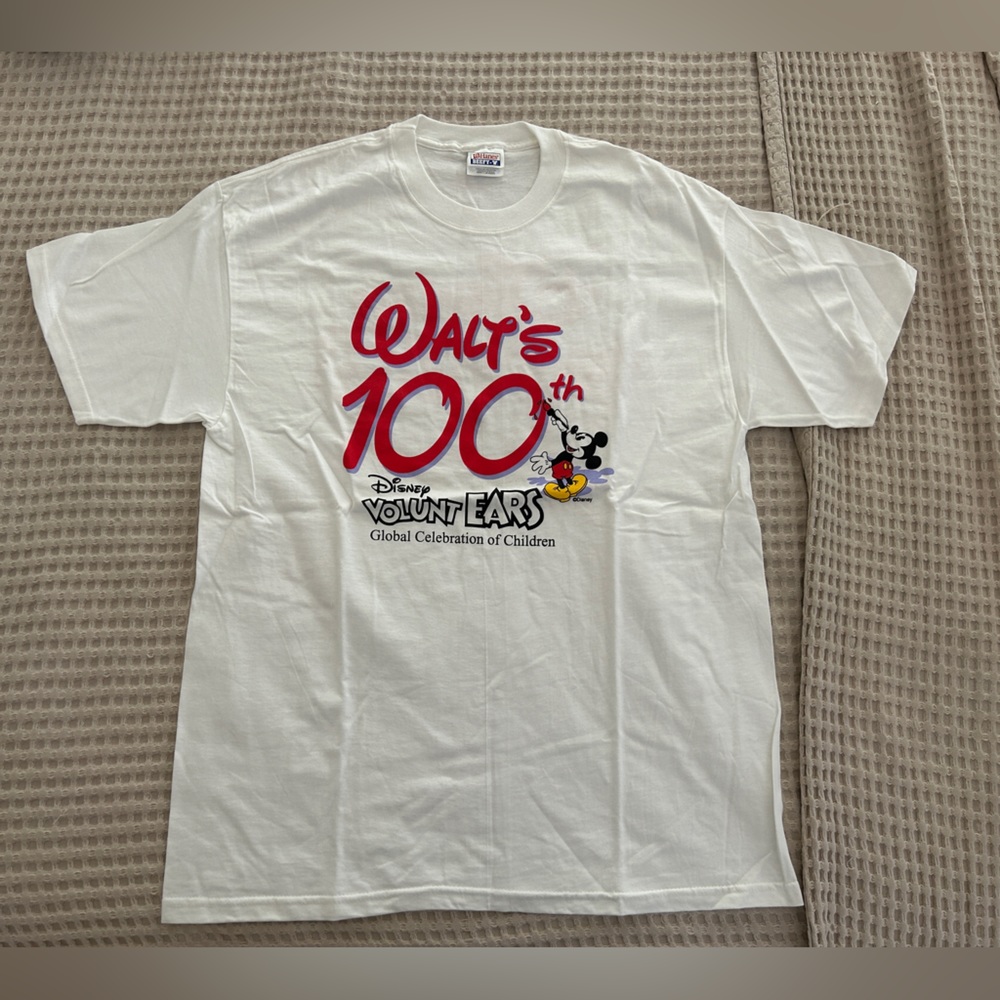 Vintage Disney Mickey Mouse Men’s TShirt Walt’s‎ 100th Tee VoluntEARS White Top